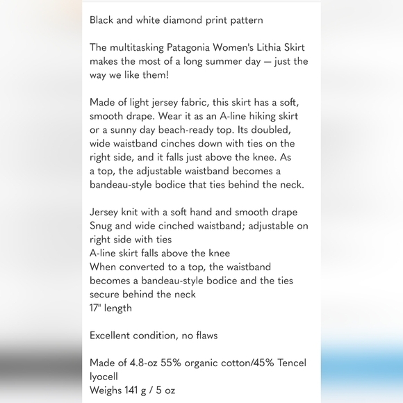 PATAGONIA Lithia Mini Skirt Or Top Size Medium NWT - Picture 9 of 12